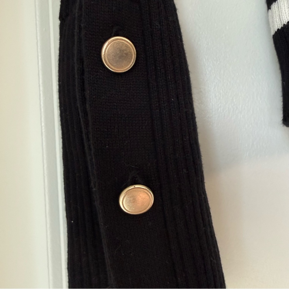 Anthropologie Maeve Bell Sleeve Ribbed Knit Polo Sweater Sz S Black V Neck Prep - Picture 8 of 13